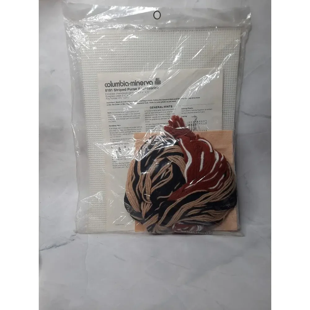Vintage 70s Columbia Minerva Needlepoint Kit Striped Purse Accessories 8191
